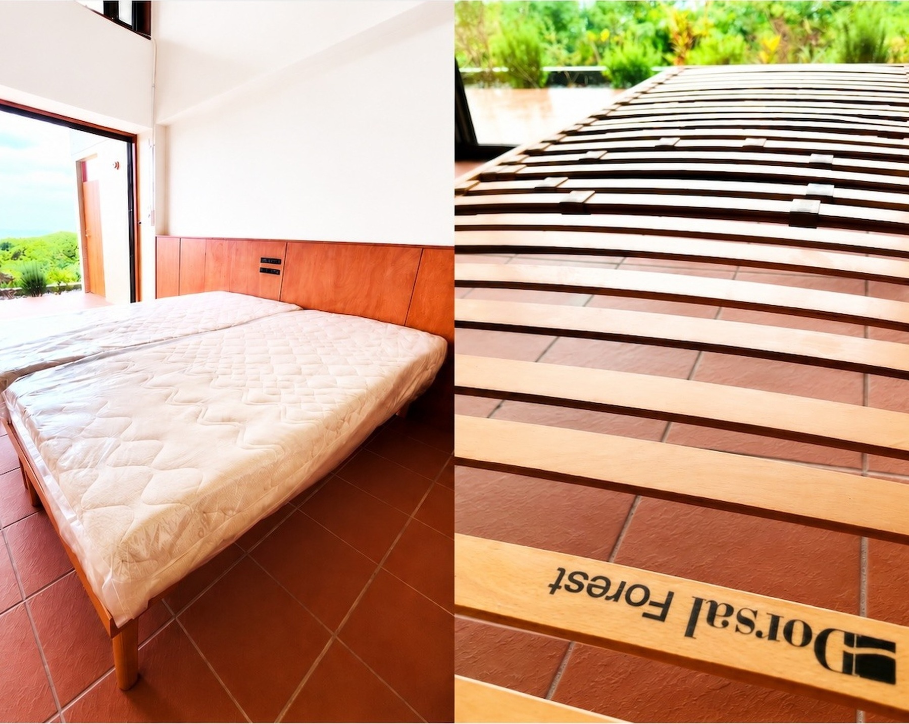 Natural-material bed and wooden spring system
